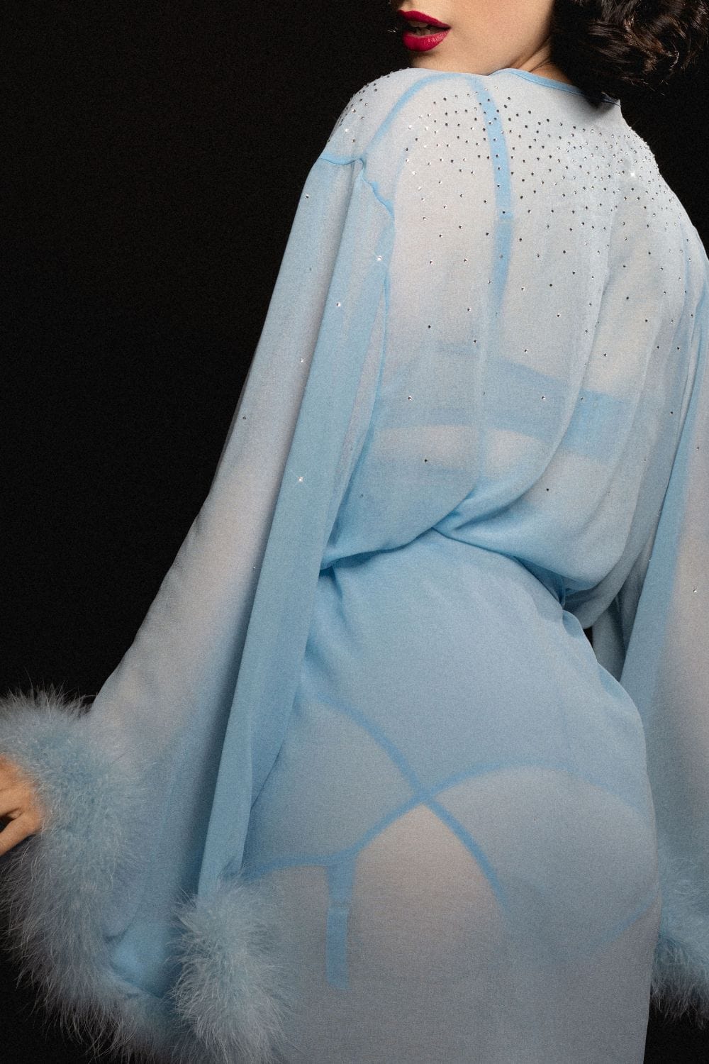 Marilyn Baby Blue DiamantÃ© Feather Robe