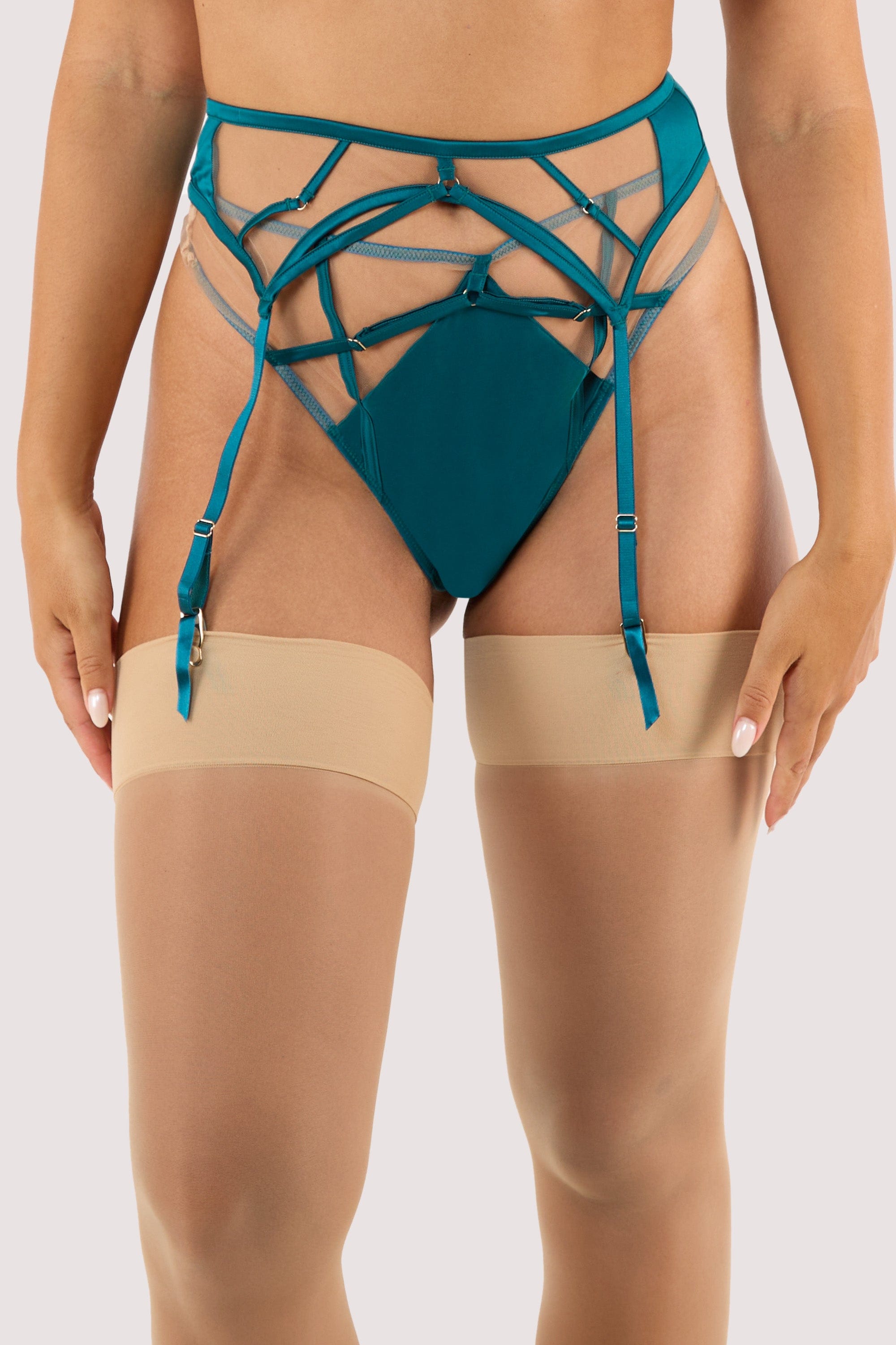 Ramona Teal Strap Detail Illusion Mesh Suspender
