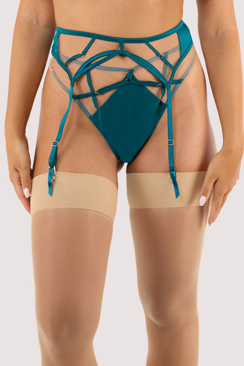 Ramona Teal Strap Detail Illusion Mesh Suspender