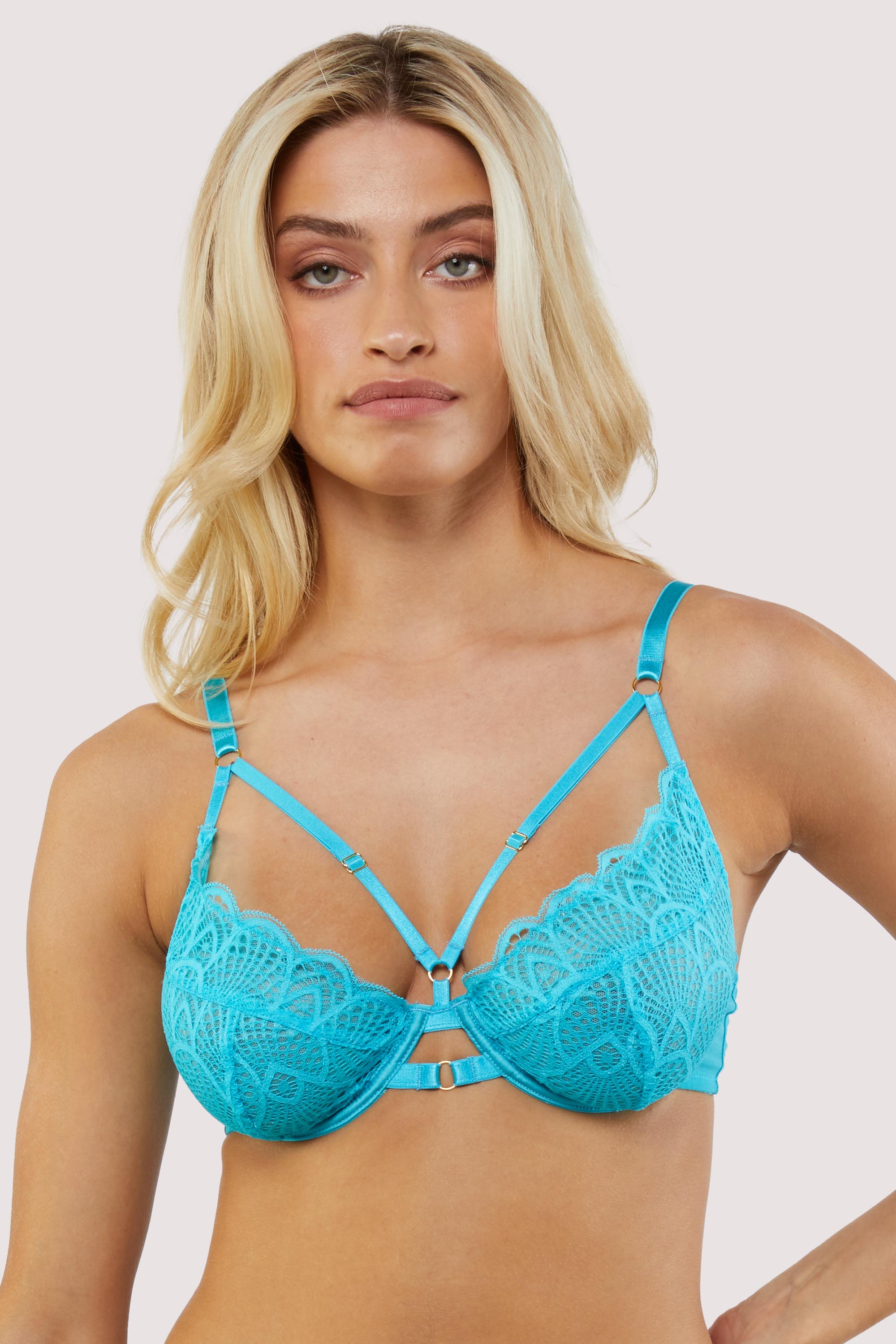 Tia Teal Ring Strap Lace Plunge Bra
