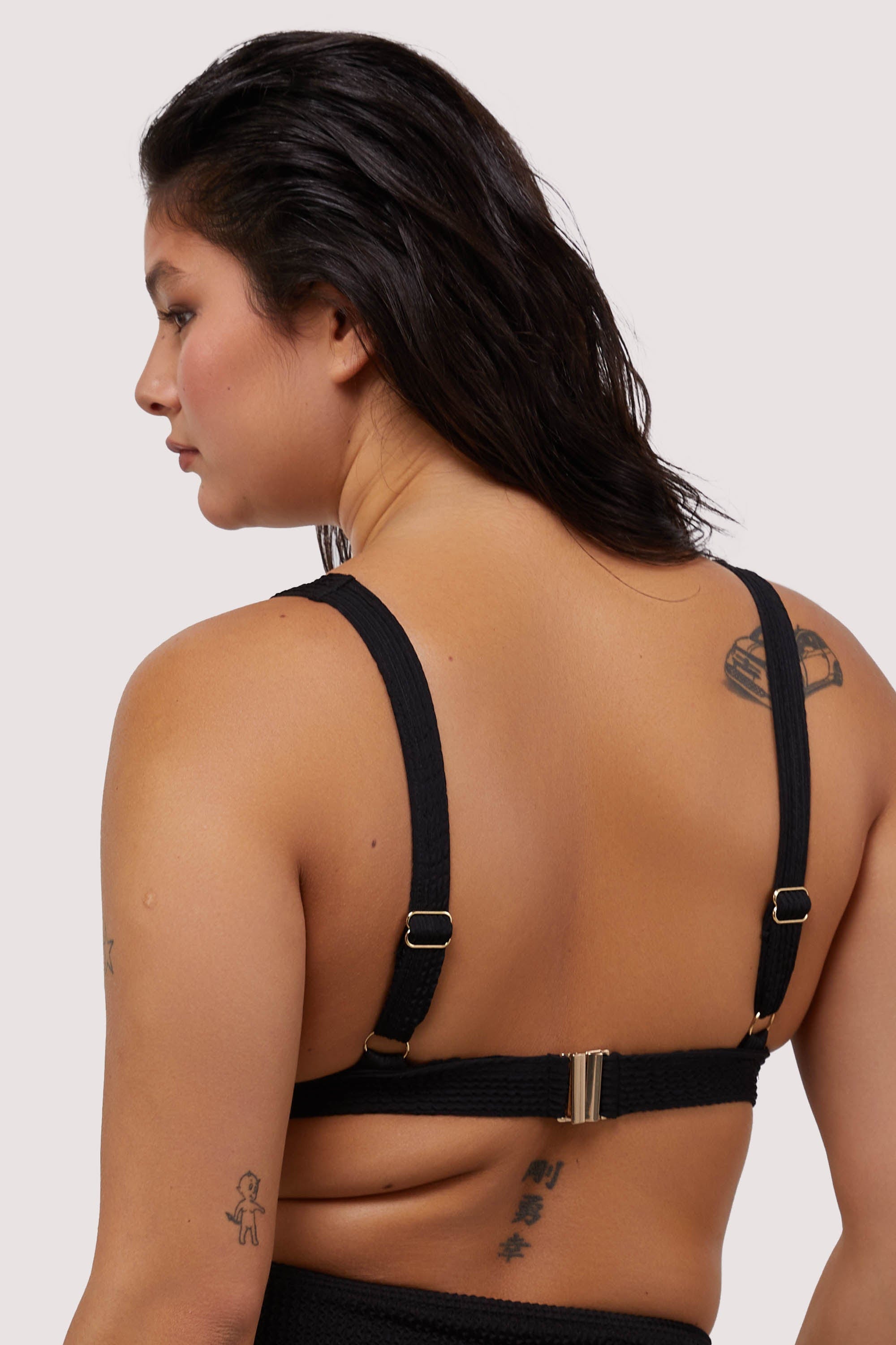 Black Textured Non Wired Plunge Bikini Top Fuller Bust Exclusive