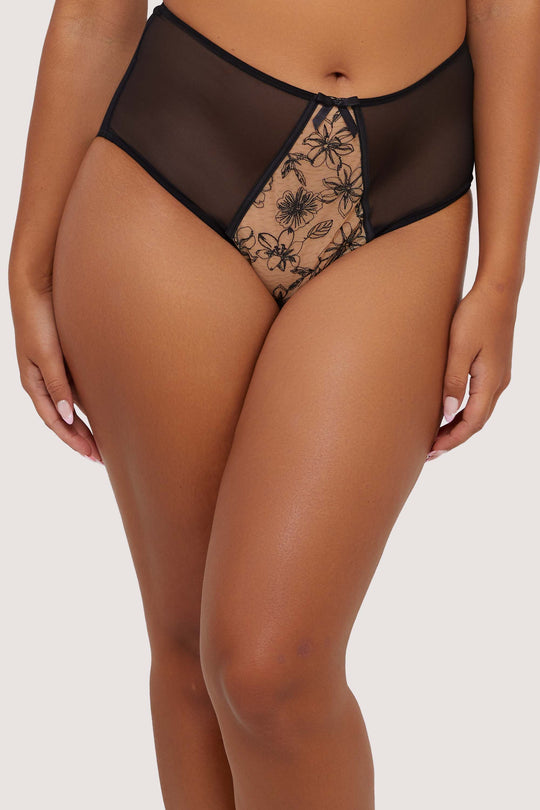 Olivia Black Contrast Embroidery High Waist Brief