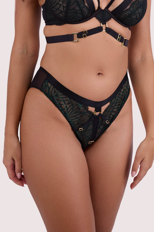 Tabitha Dark Green Wet-Look Lace High Waist Brief