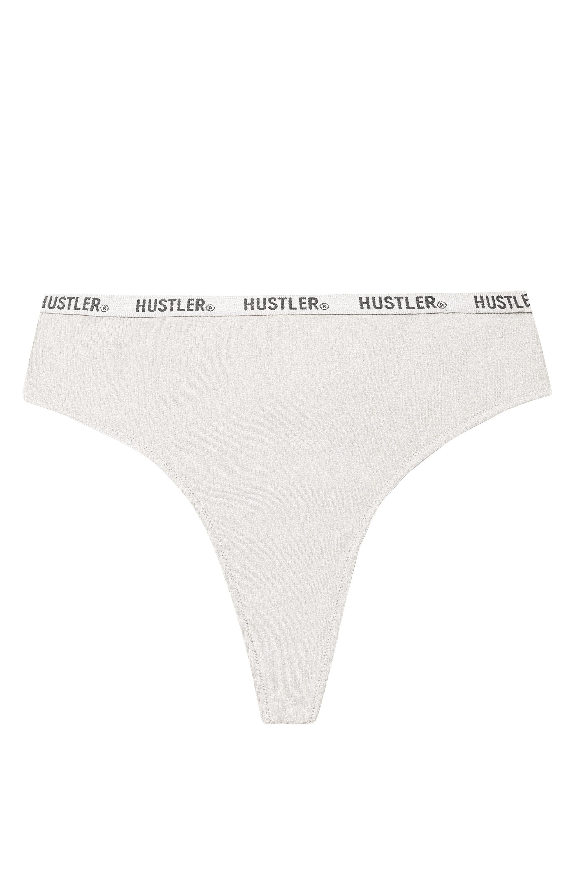 Hustler Branded Ribbed High Waist Thong Ivory