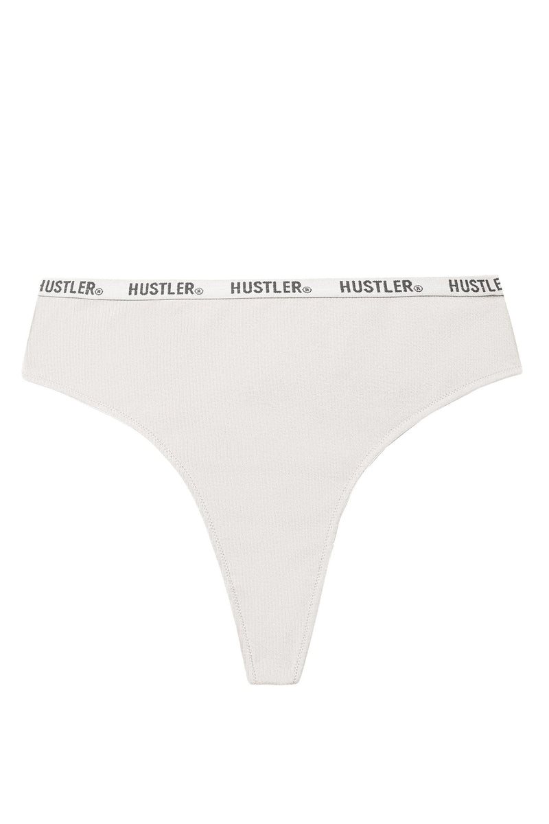 Hustler Branded Ribbed High Waist Thong Ivory