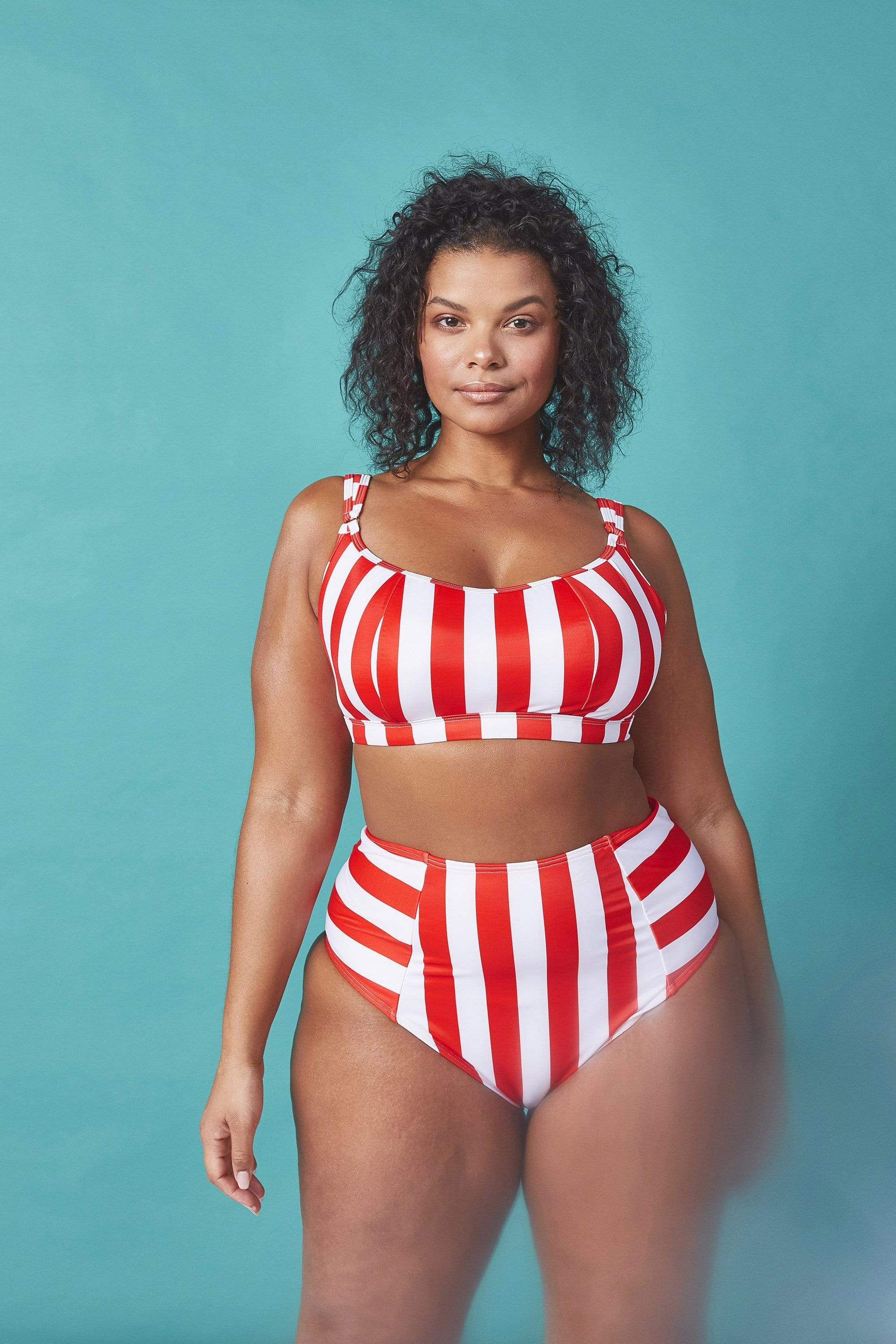 Wolf & Whistle Eco Stripe high waist pant red/white Curve