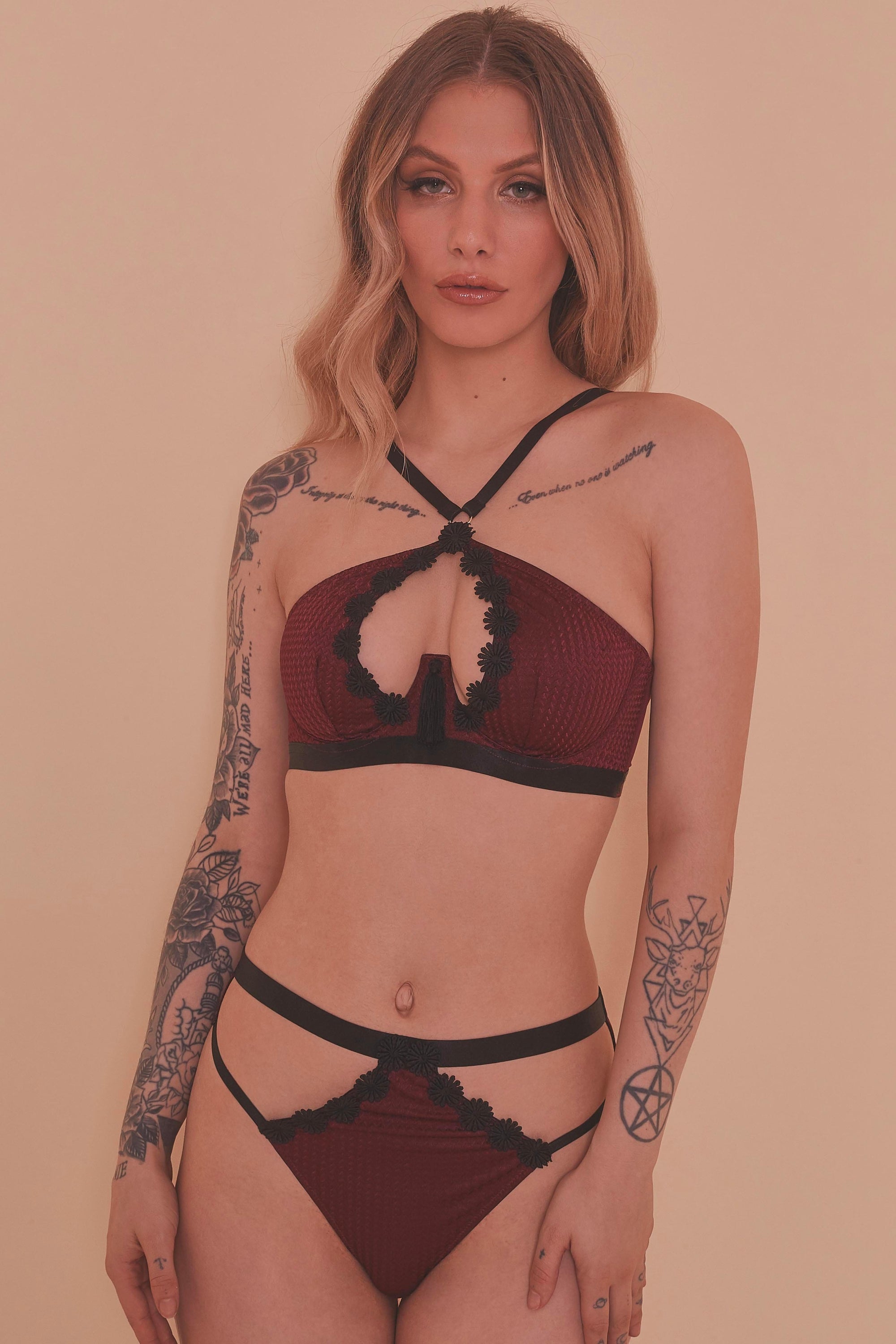 Regalia Hallie Wine & Black Lace Thong