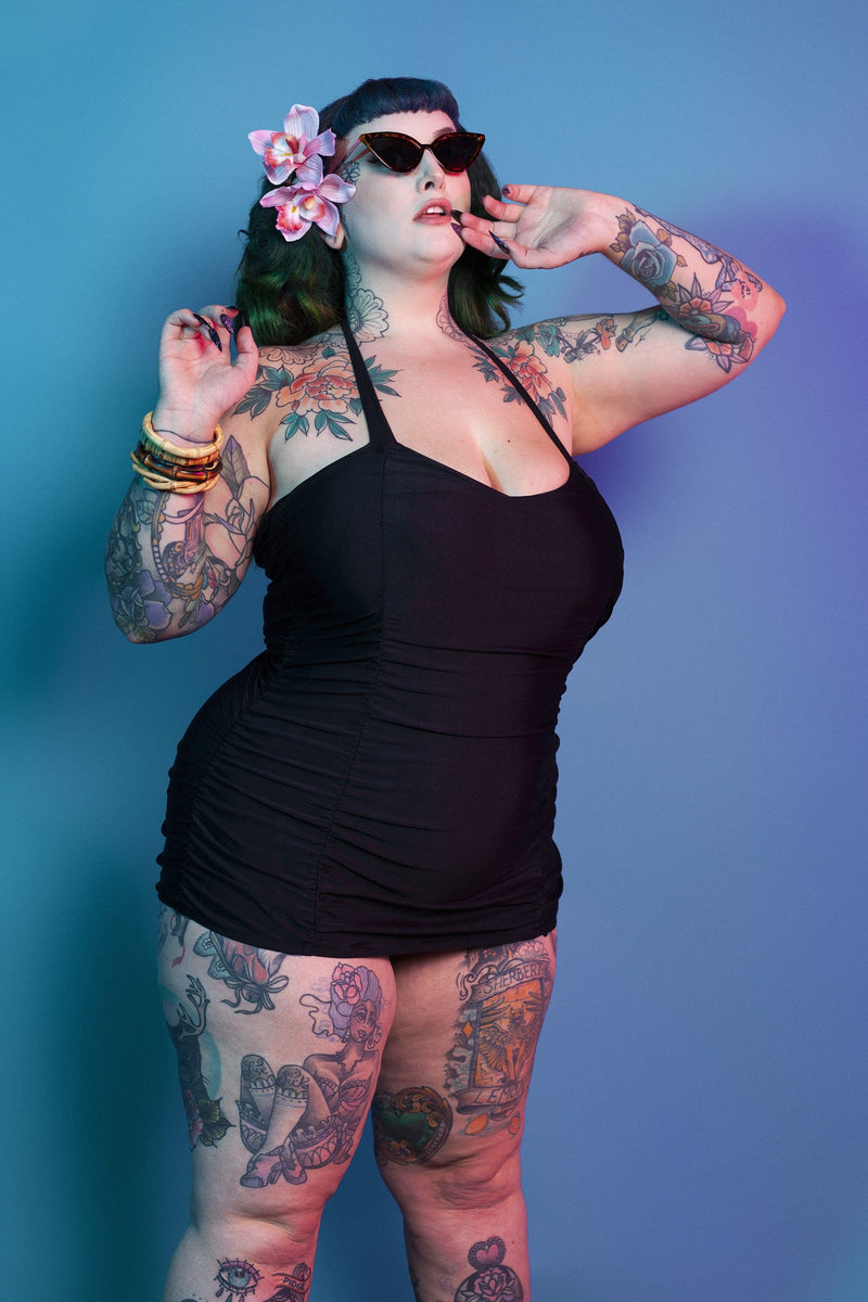 Collectif High Shine Ruched Skirted Swimsuit