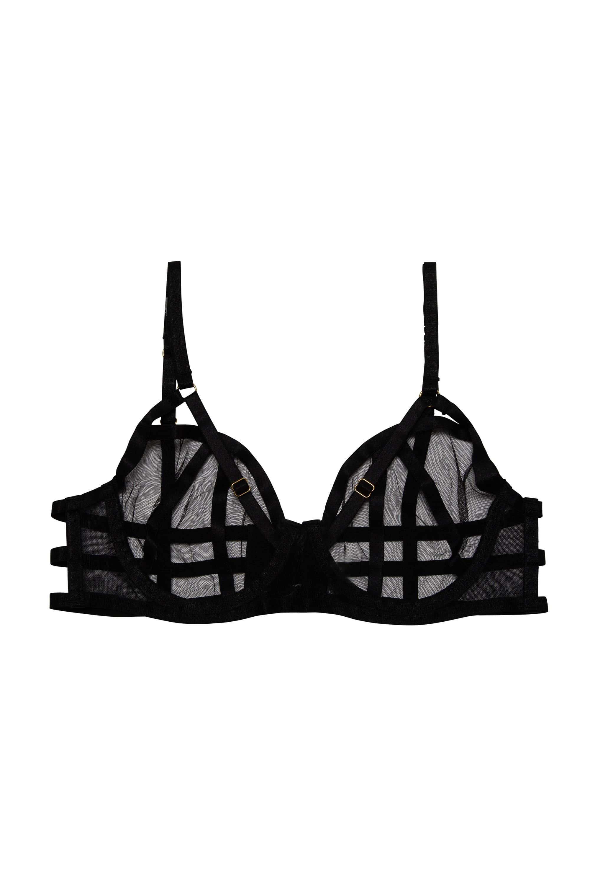 Hustler Arielle Black Mesh Bra With Open Strap Back
