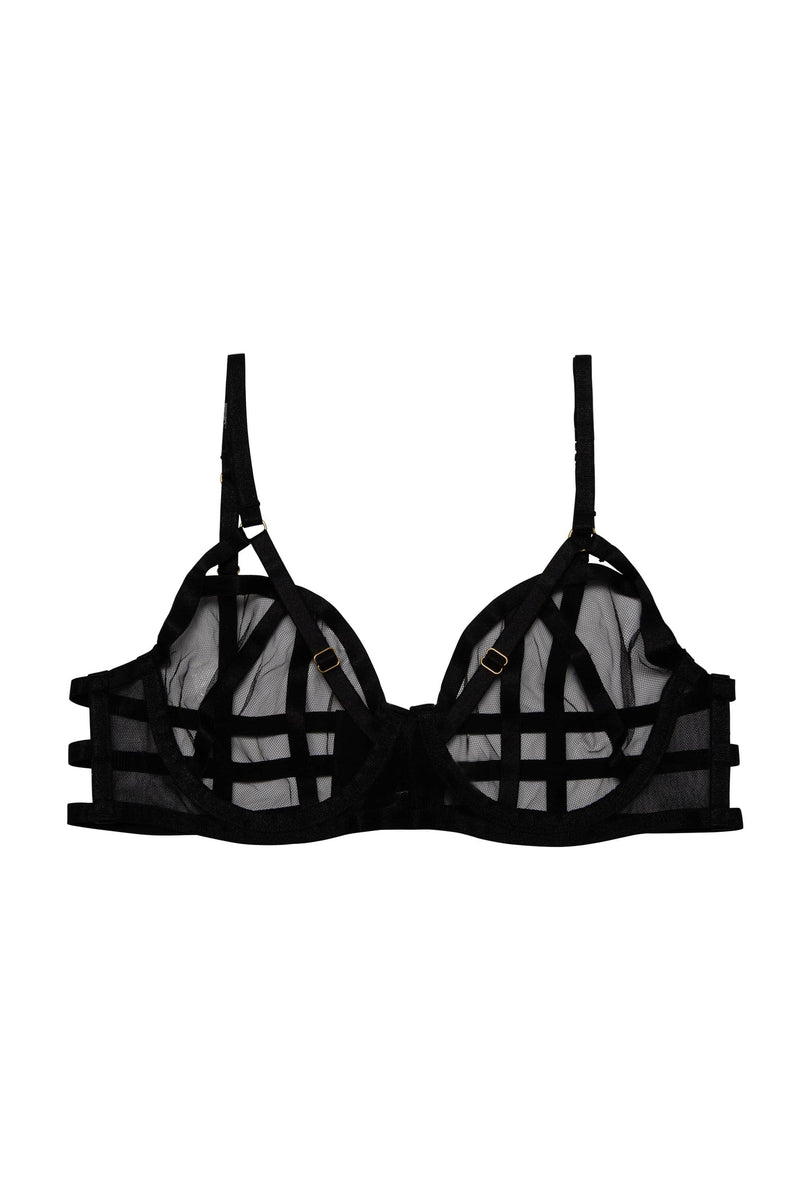 Hustler Arielle Black Mesh Bra With Open Strap Back