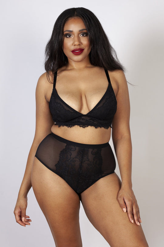 Bella Lace High Waist Brief Black
