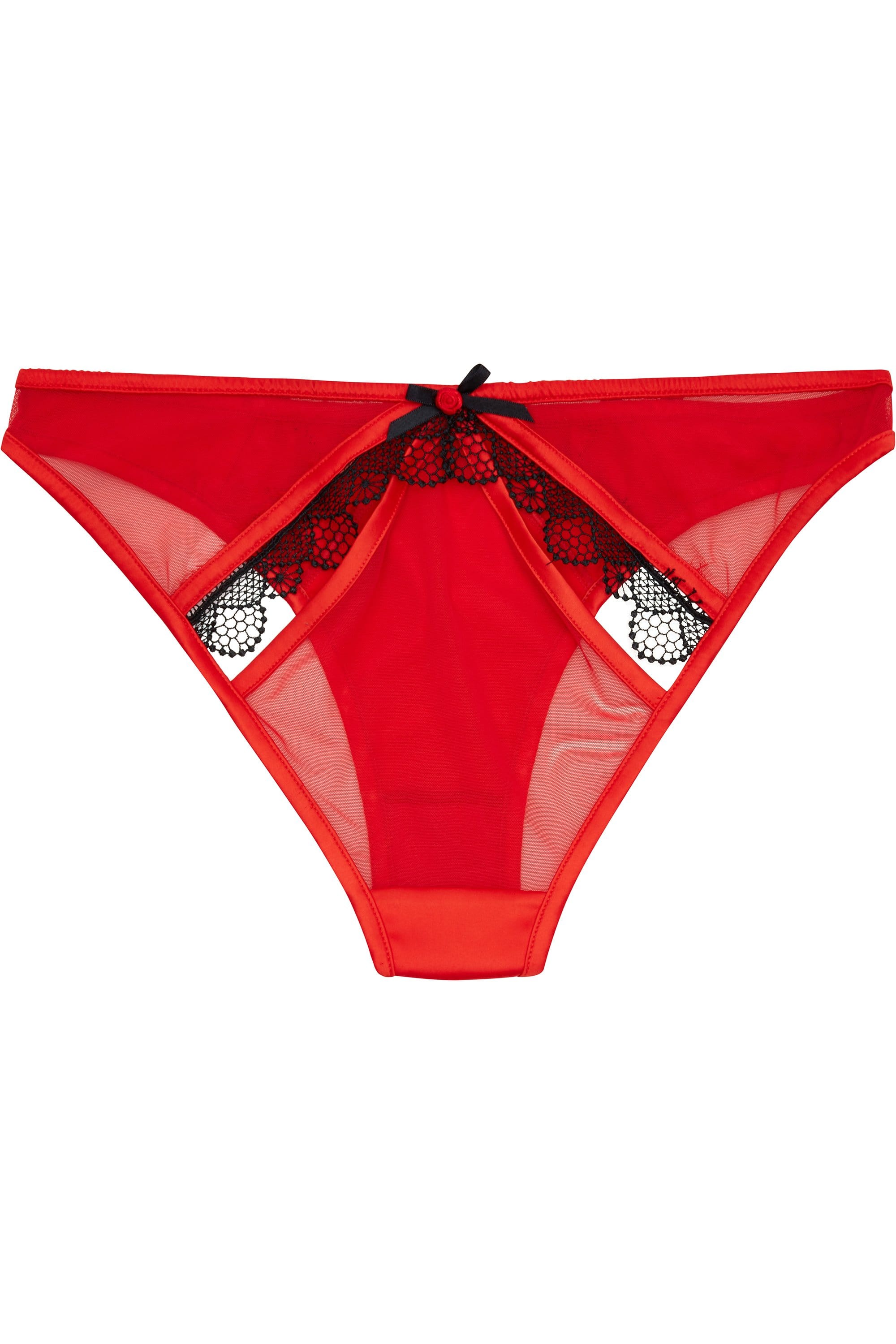 Arlene Curve Red Satin Black Lace Ouvert Brief