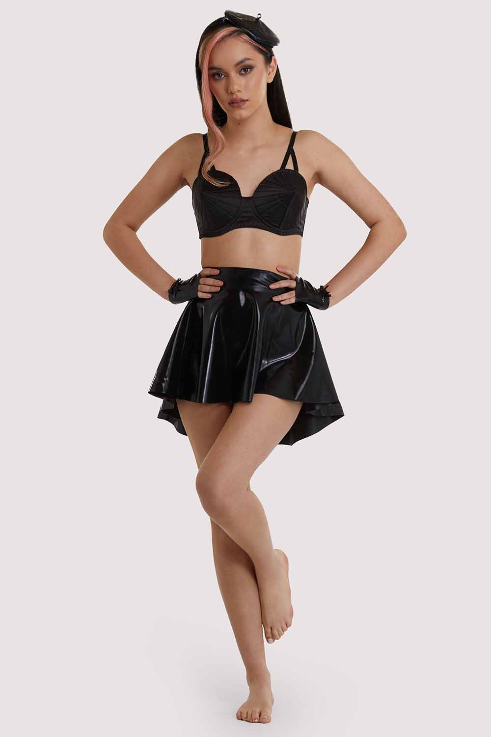 Bettie Page Black Latex Flippy Skirt