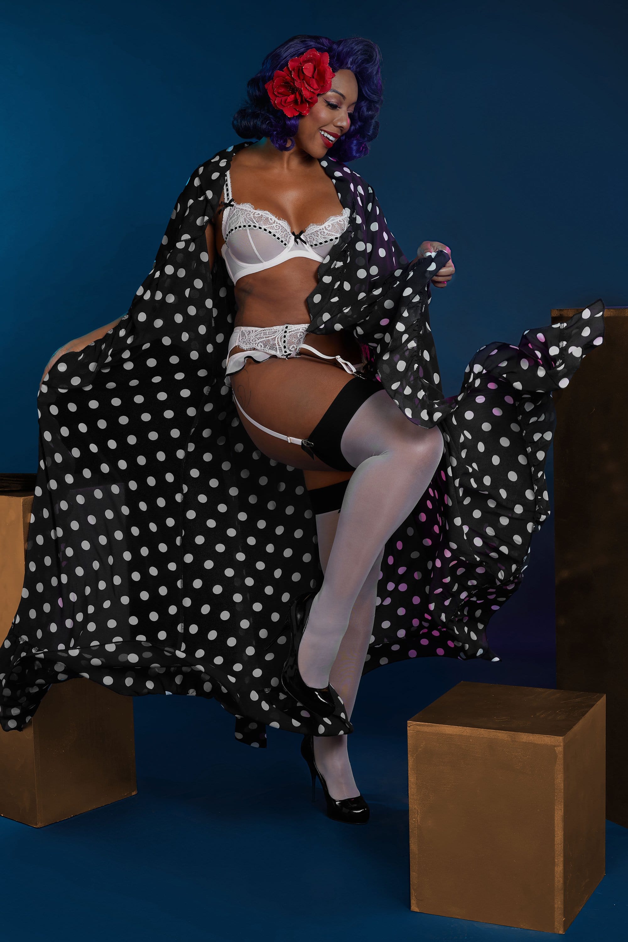 Chiffon Polka Dot Black Robe