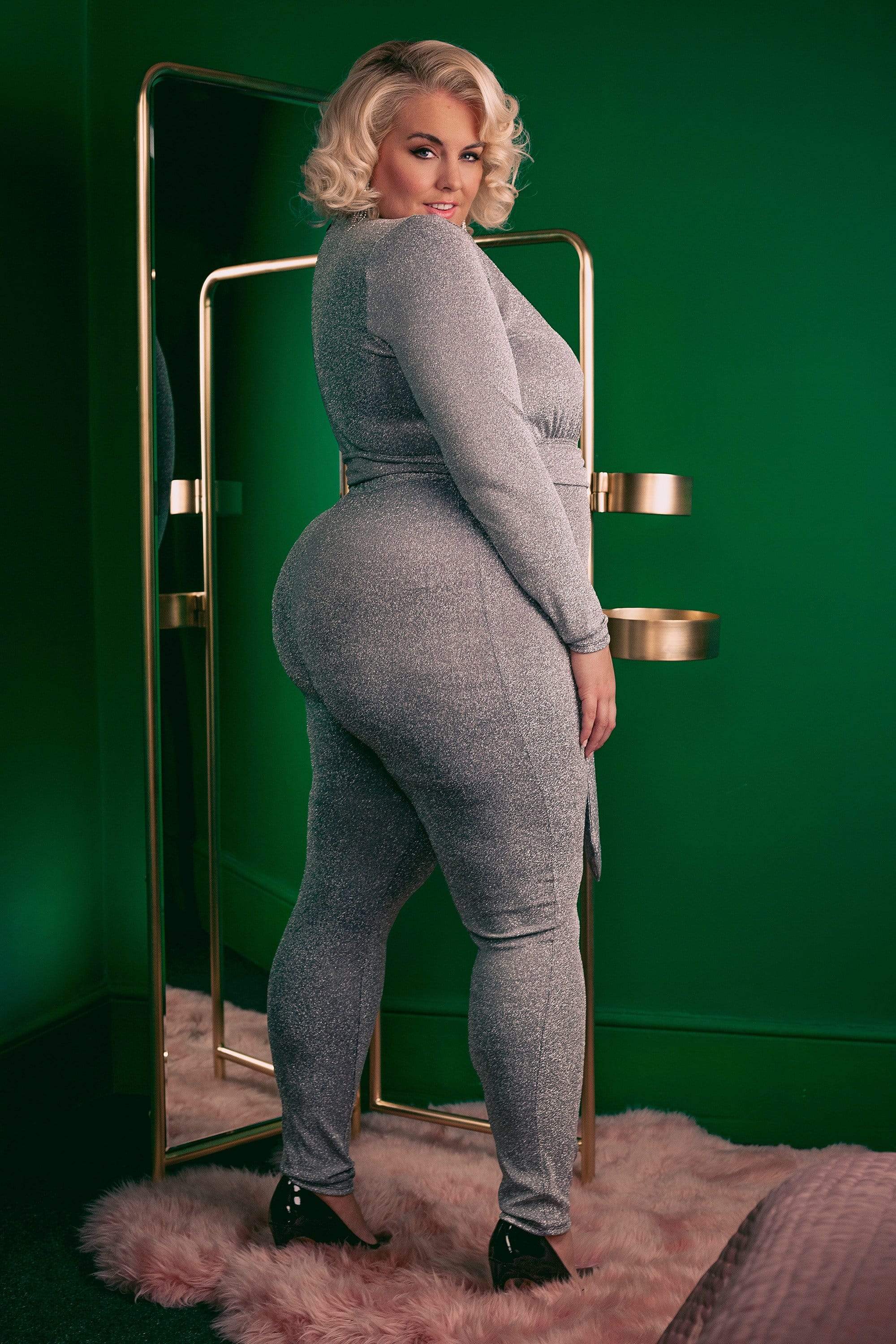 Felicity Hayward Farouz Silver Disco Jumpsuit Curve