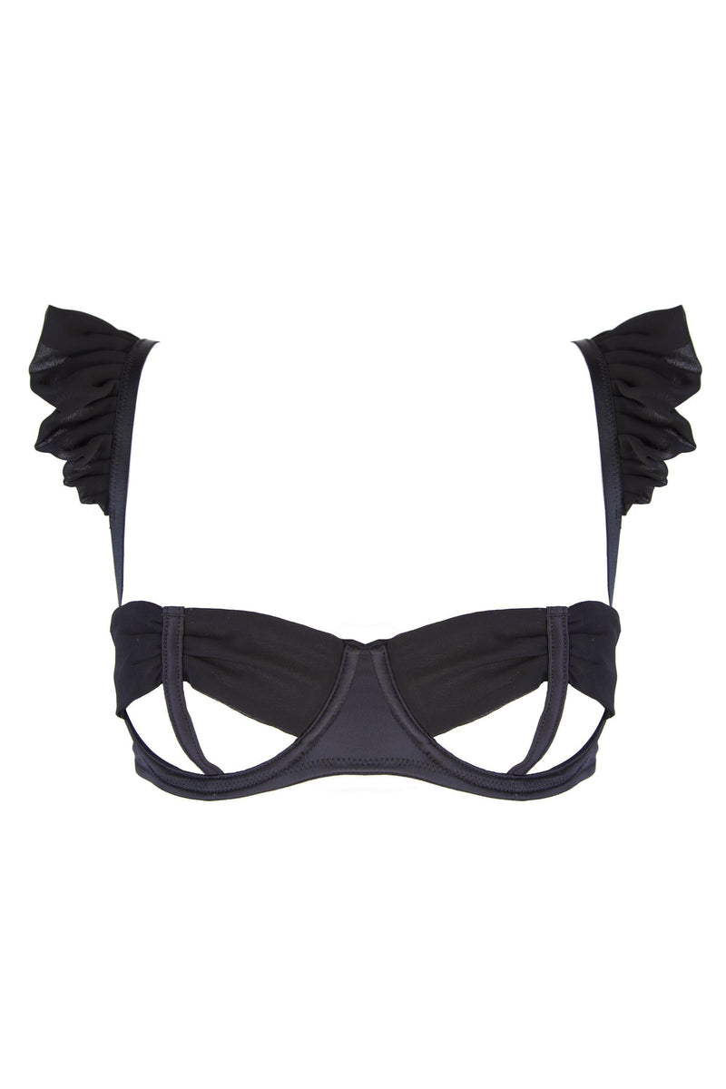 Lana Black Satin Bow Open Bra A-D cups