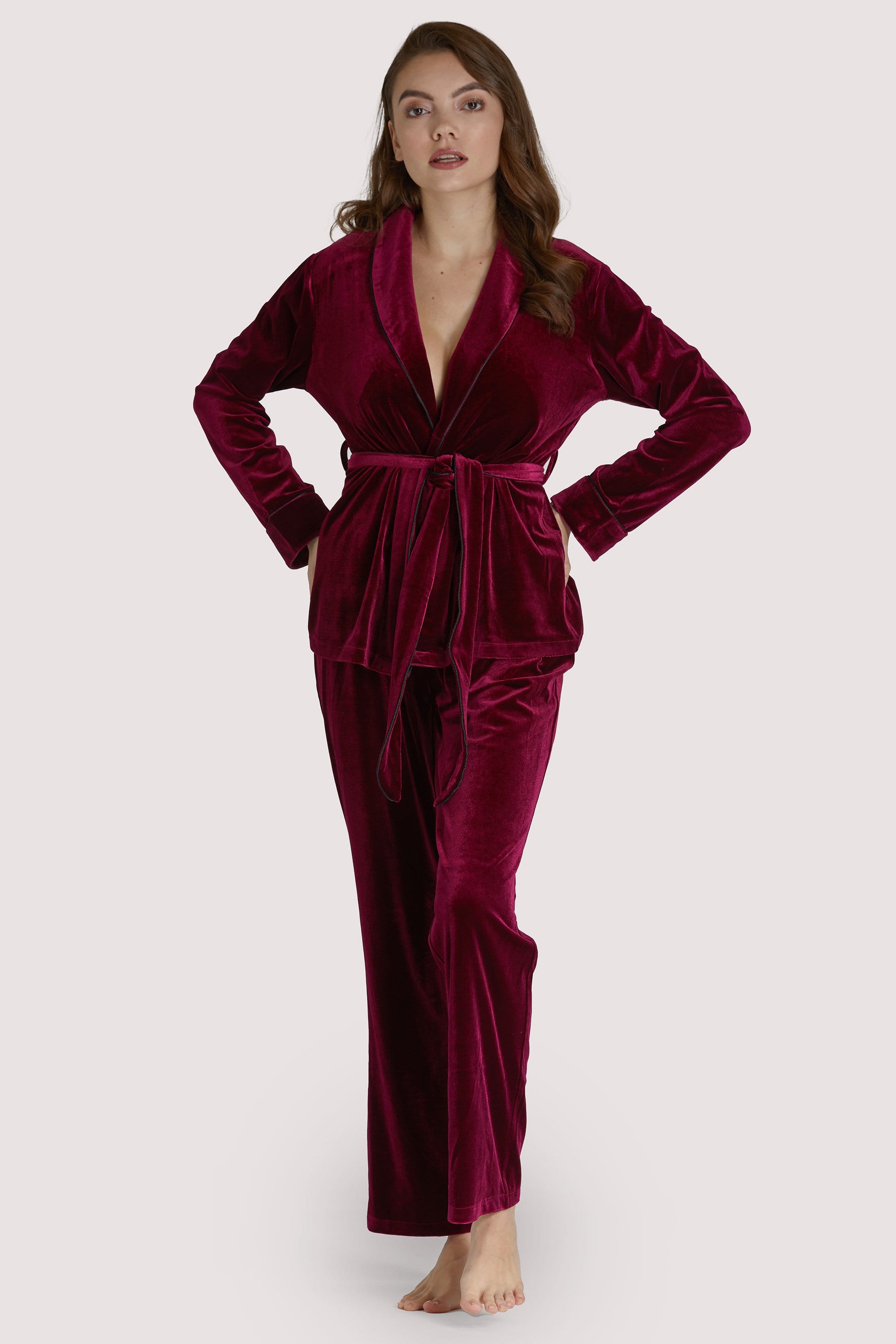 Playful Promises Velvet Wine Red Pyjama Set