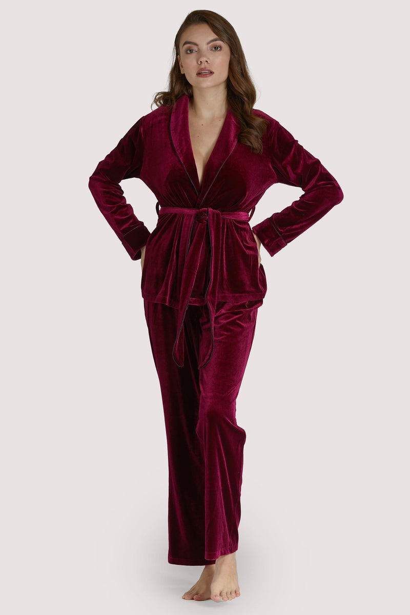 Playful Promises Velvet Wine Red Pyjama Set