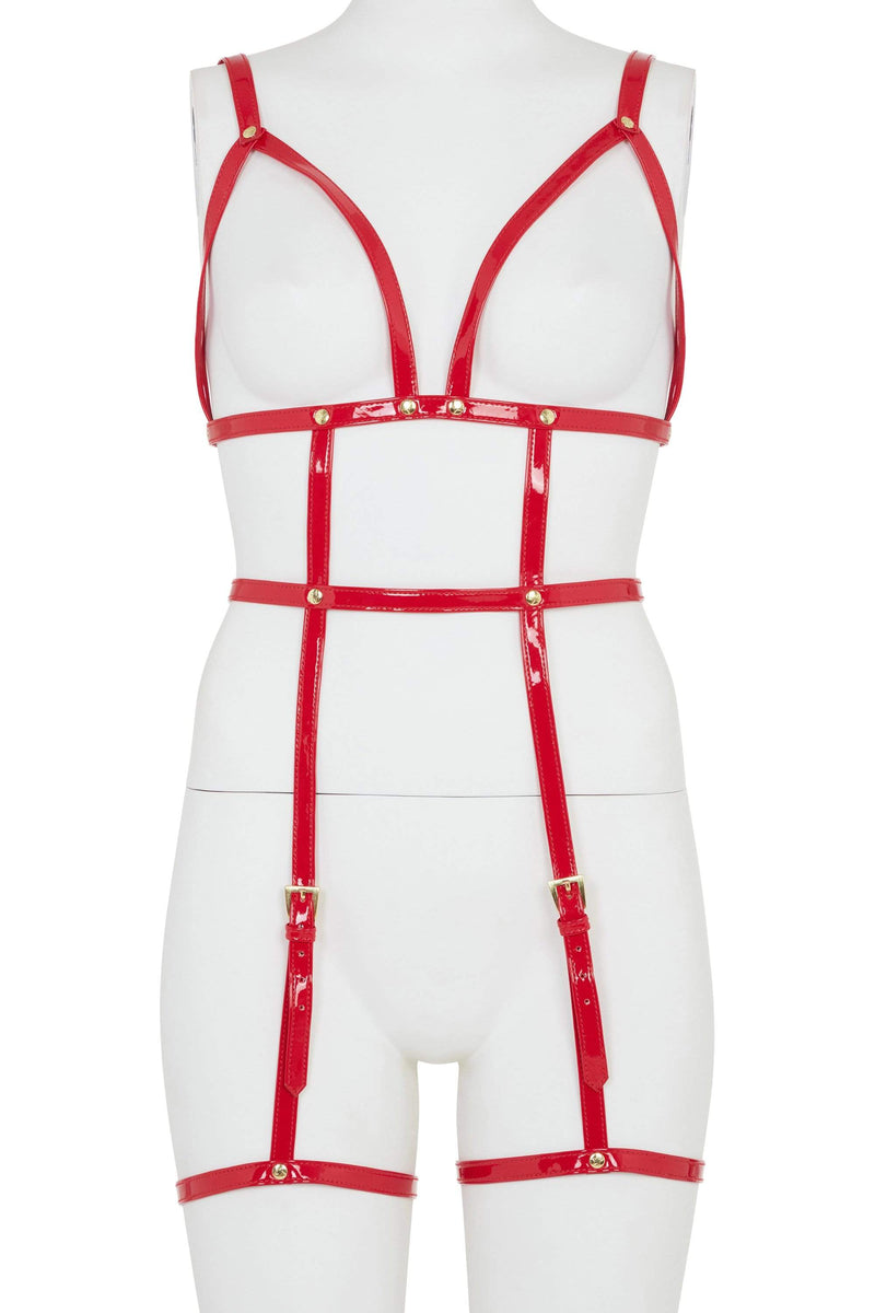 Regalia Open Harness Bra With Leg Cuffs Red