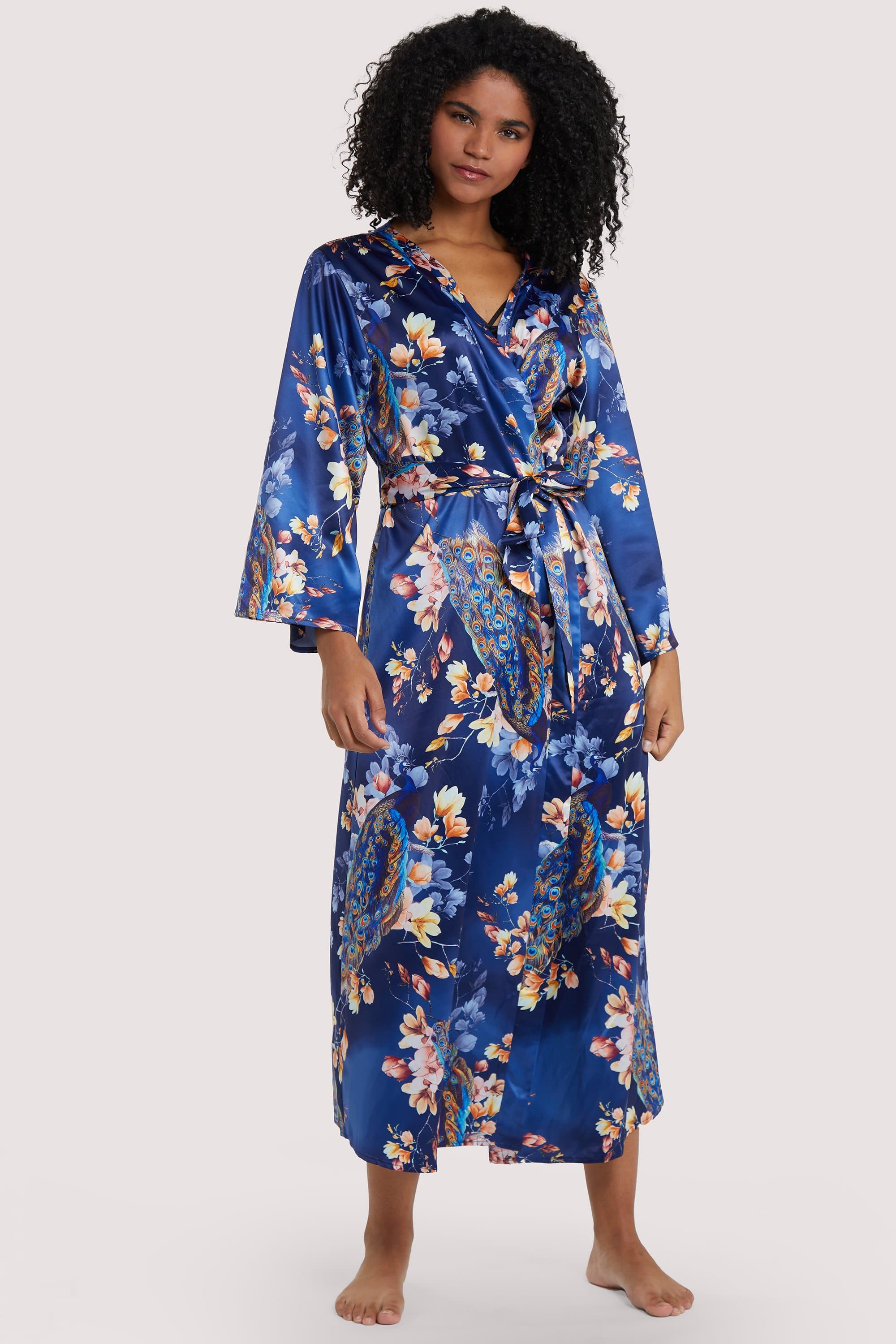 Peacock Print Satin Robe