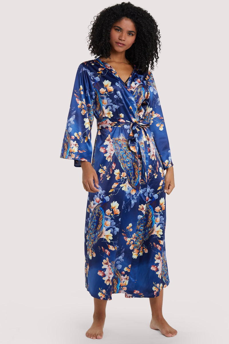Peacock Print Satin Robe