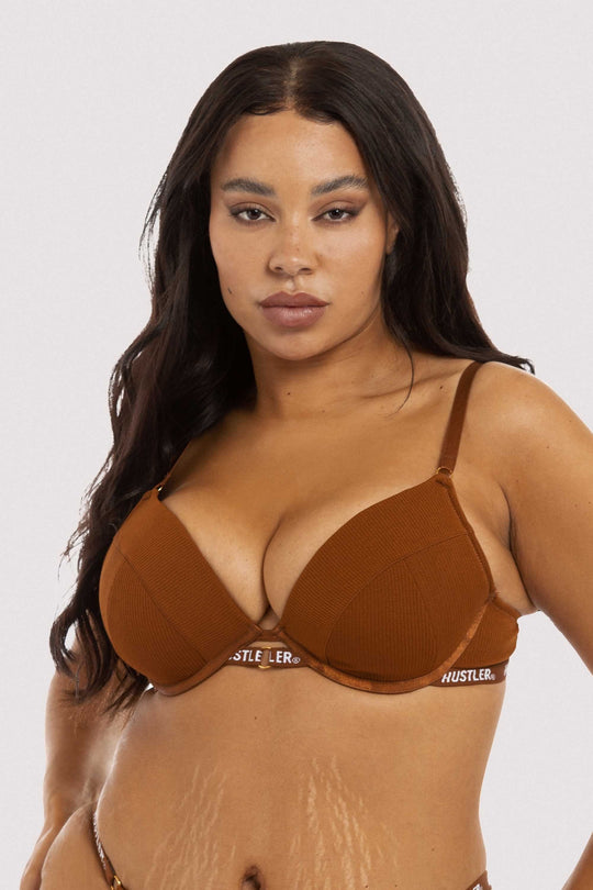 Hustler Branded Ribbed Chocolate Bra