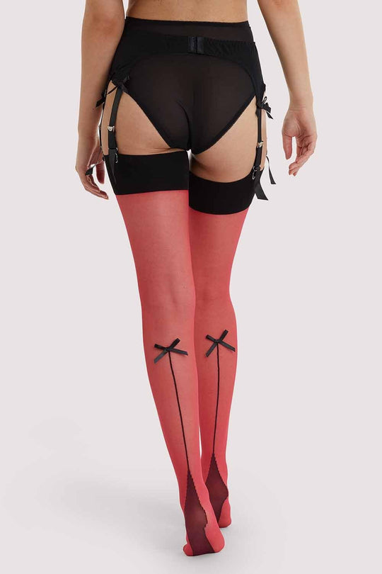 Bow Back Seamed Stockings Red AUS 8 - 22