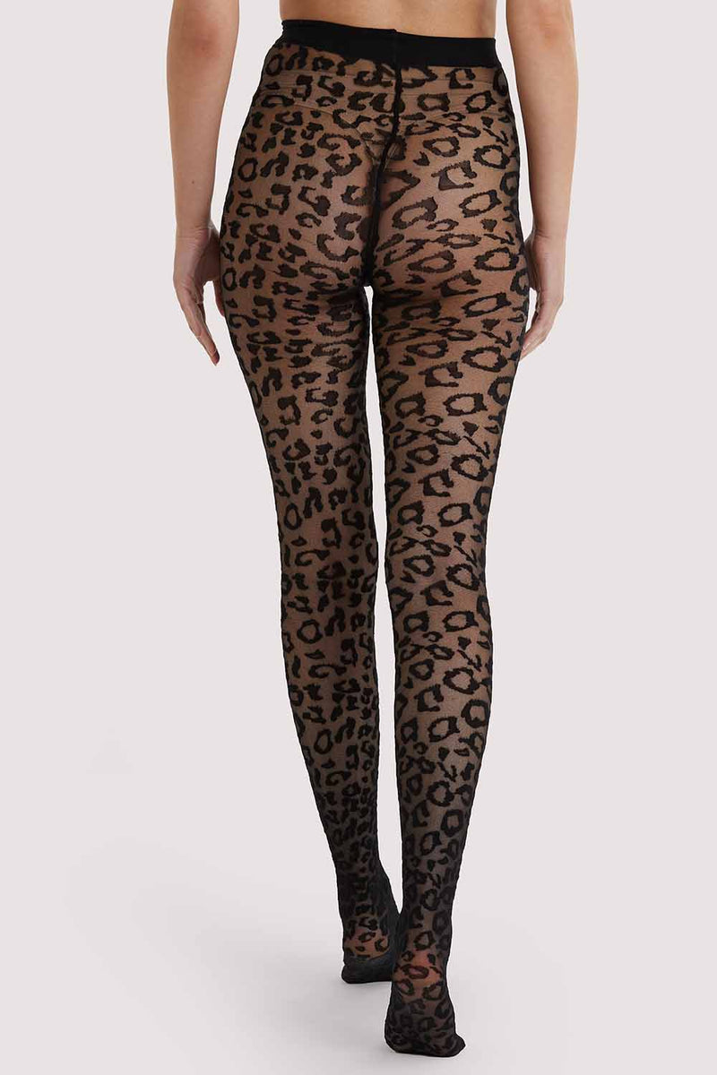 Bettie Page Leopard Knit Tights - Black AUS 8 - 22