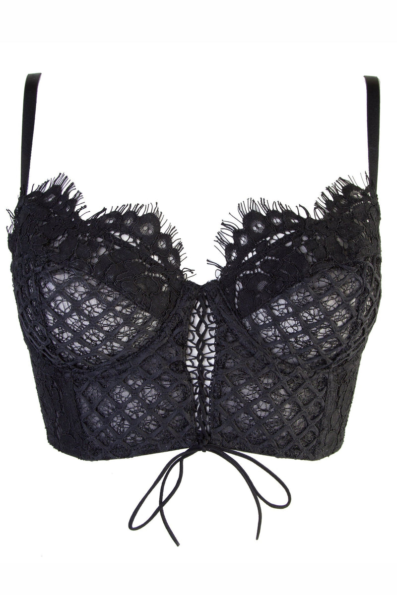 Toyen Black Mesh & Lace Longline Corset Bra A - DD
