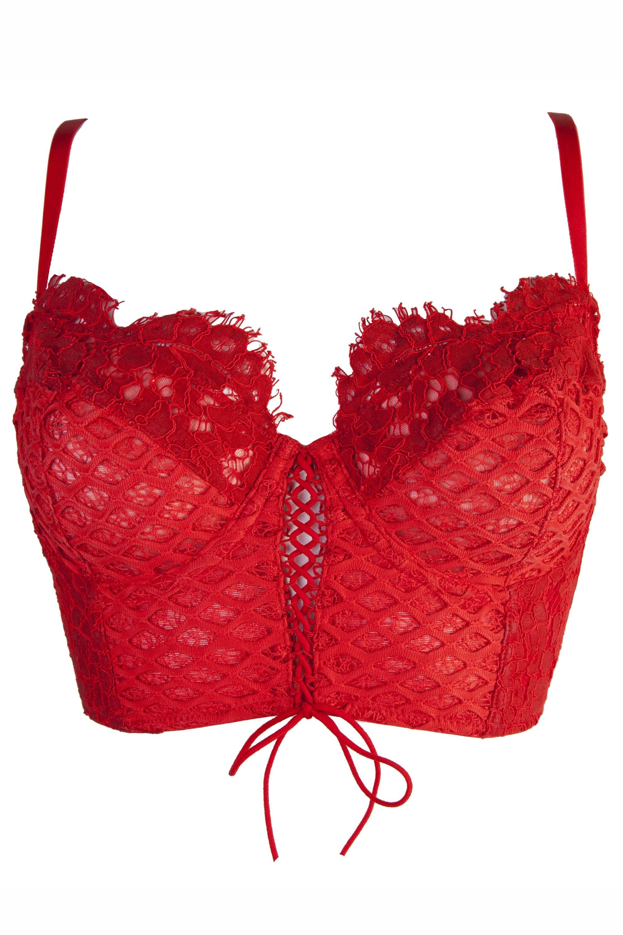 Peek & Beau Toyen Red Mesh & Lace Longline Corset Bra A - DD