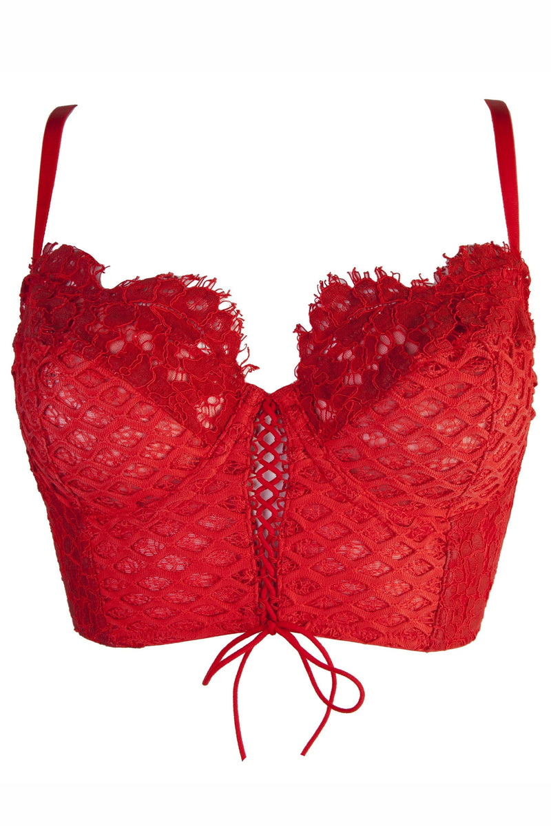 Peek & Beau Toyen Red Mesh & Lace Longline Corset Bra A - DD