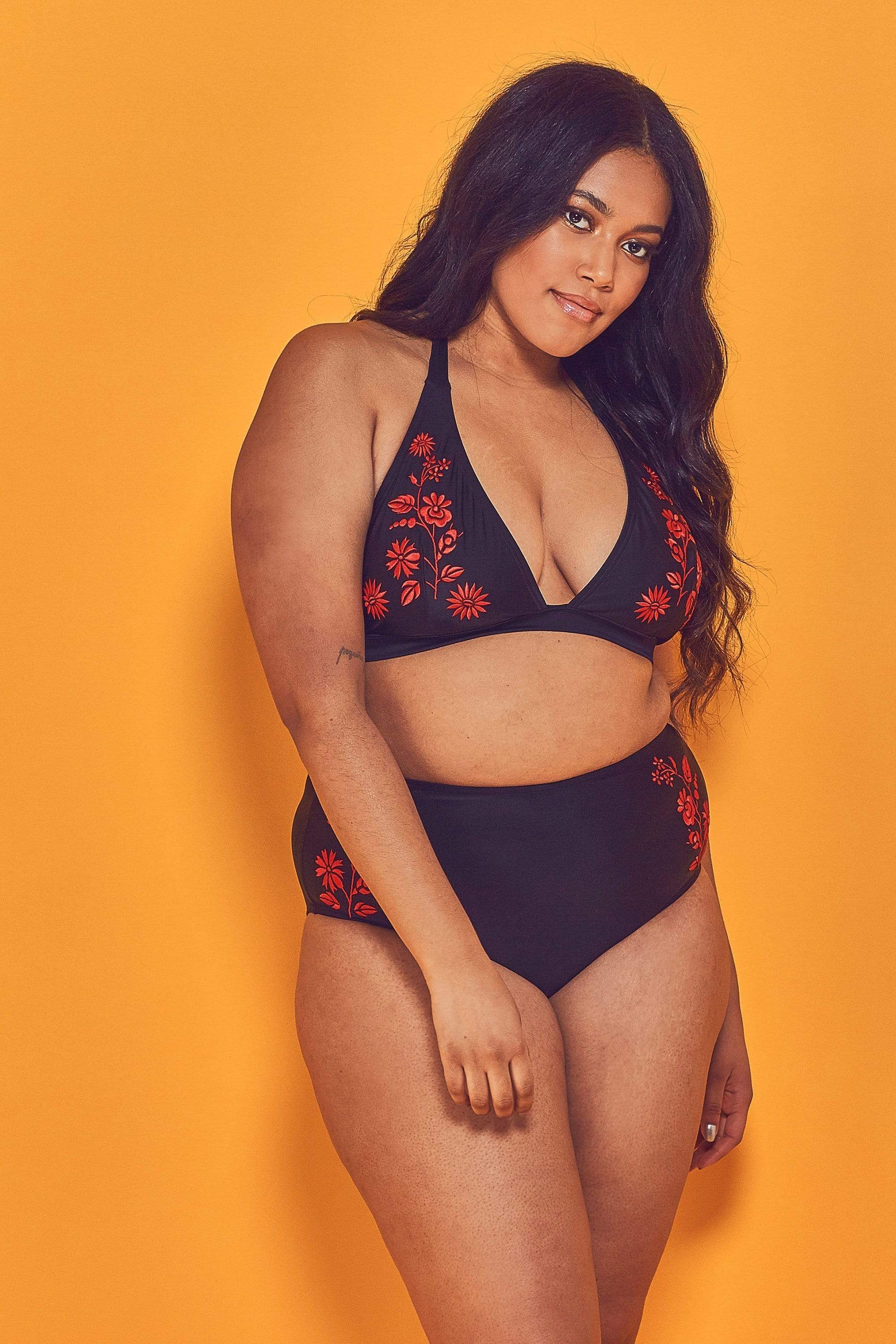 Embroidered Triangle Bikini Top Curve