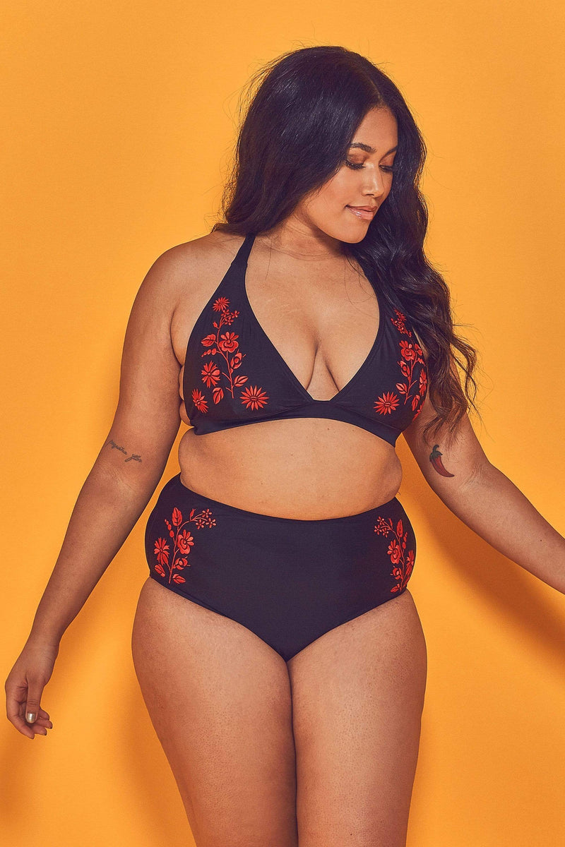 Embroidered High Waist Bikini Brief Curve