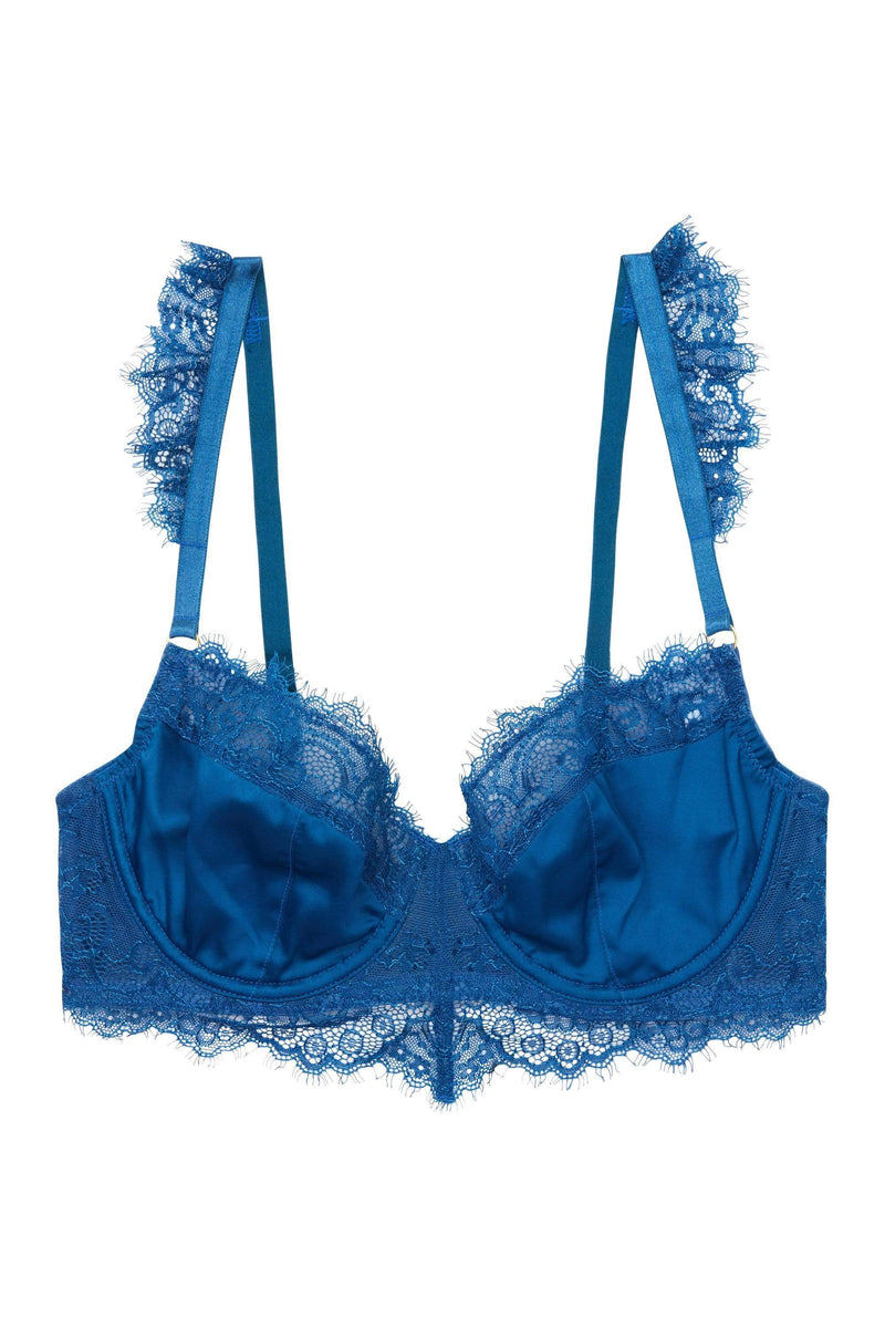 Wolf & Whistle Millie Demi Padded Eyelash Lace Bra Blue B- F