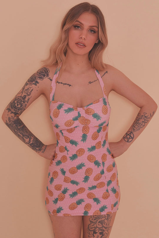 Collectif Pineapple Skirted Halterneck Swimsuit