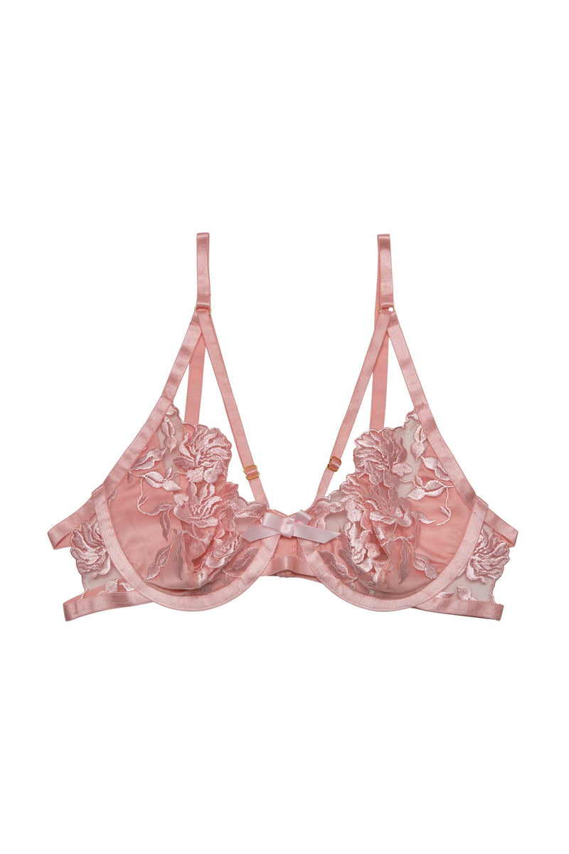 Hustler Mia Peach Embroidered Satin & Mesh Bra