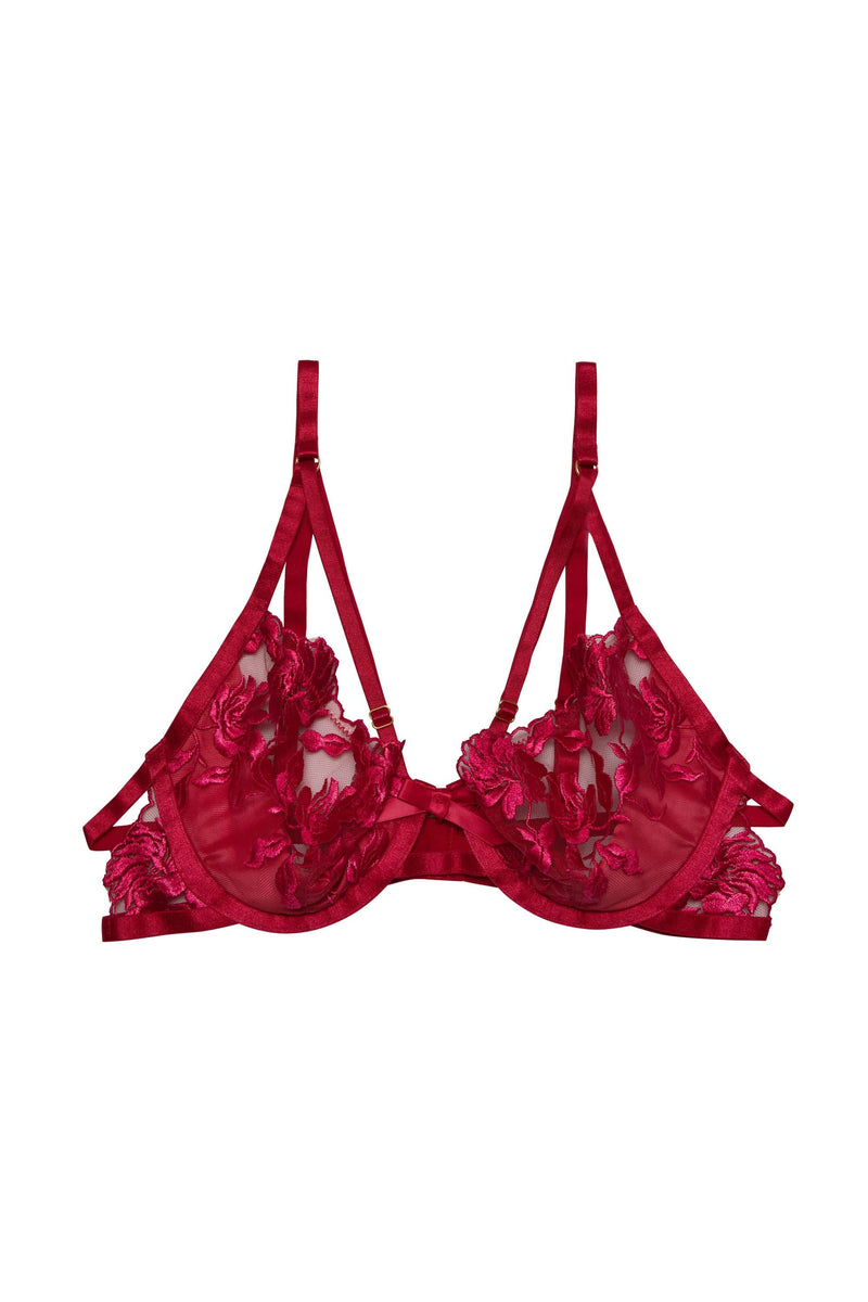 Hustler Mia Hot Pink Embroidered Satin & Mesh Bra