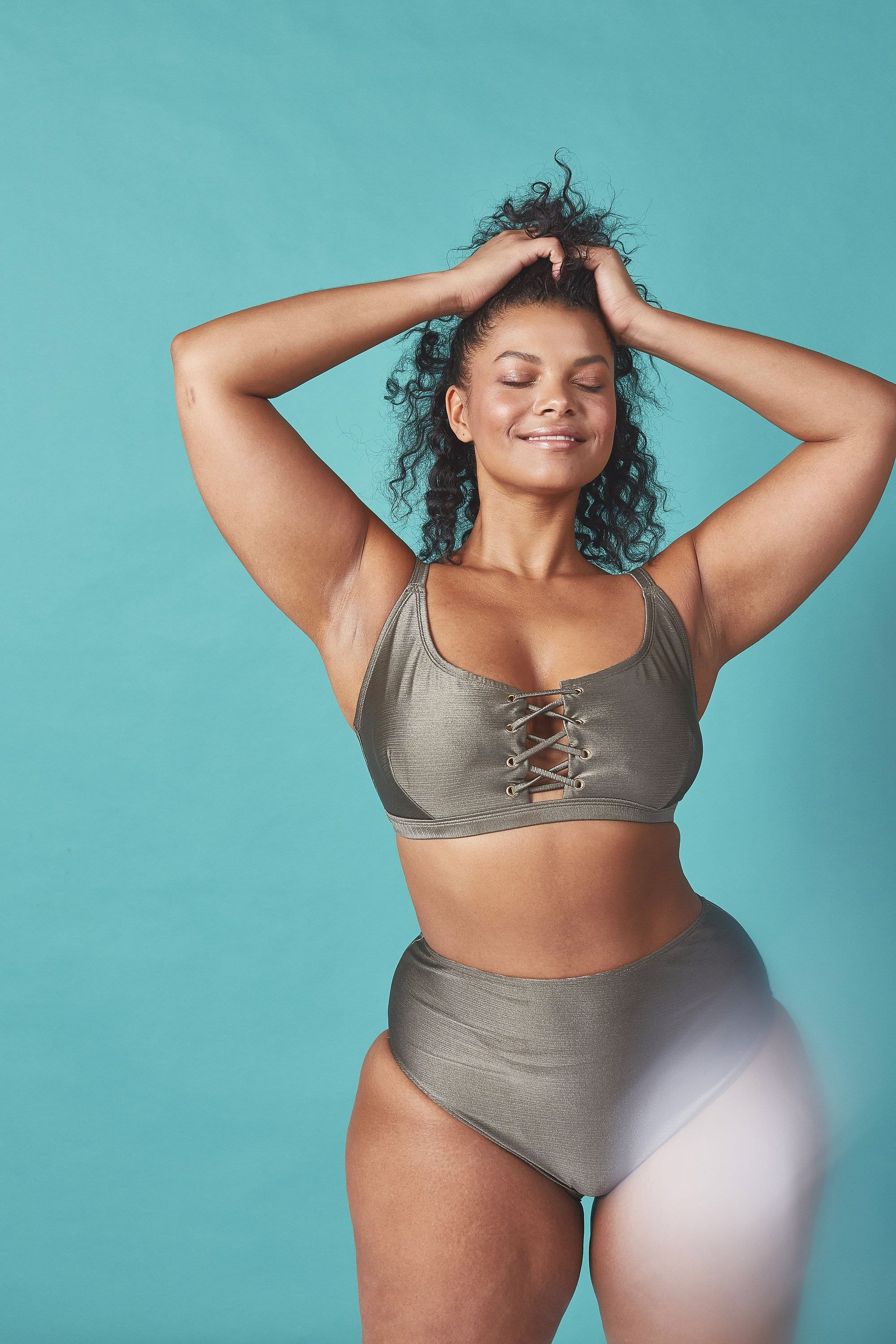 Wolf & Whistle Curve khaki lace up top