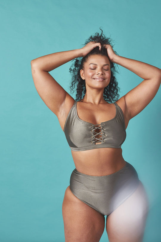 Wolf & Whistle Curve khaki lace up top