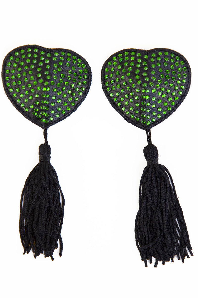 Frida Nipple Tassels – Green Beaded Heart Shape