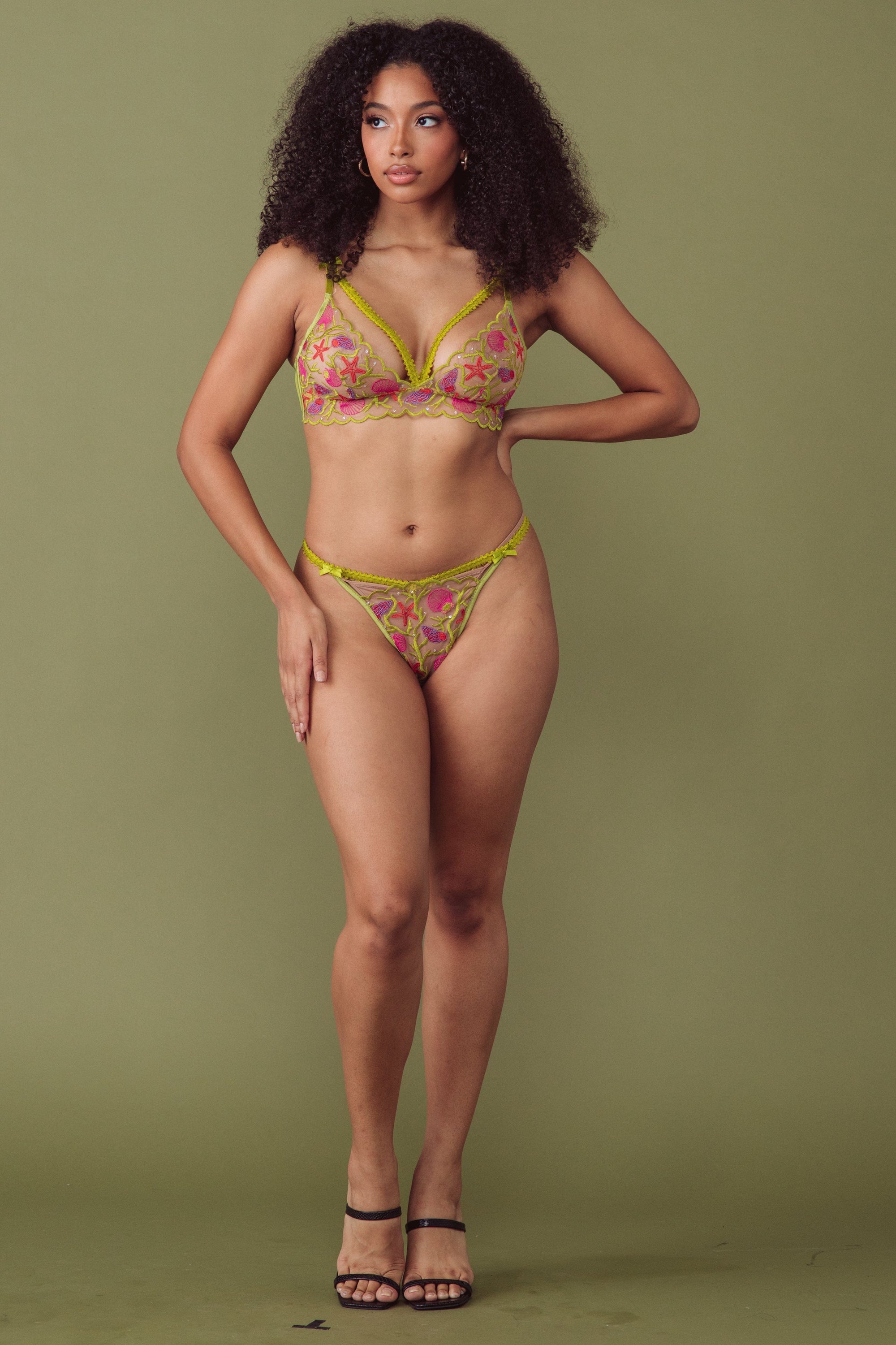 Sequin Shell Embroidery Thong