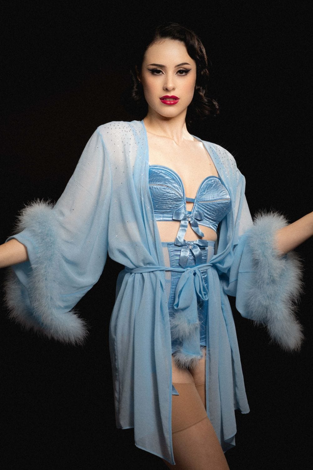 Marilyn Baby Blue Diamanté Feather Robe