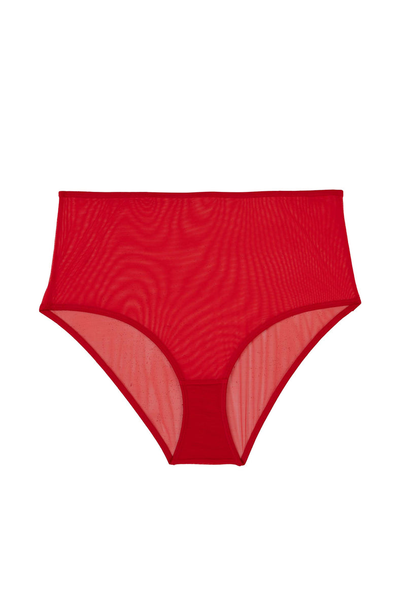 Red sheer mesh high waist brief