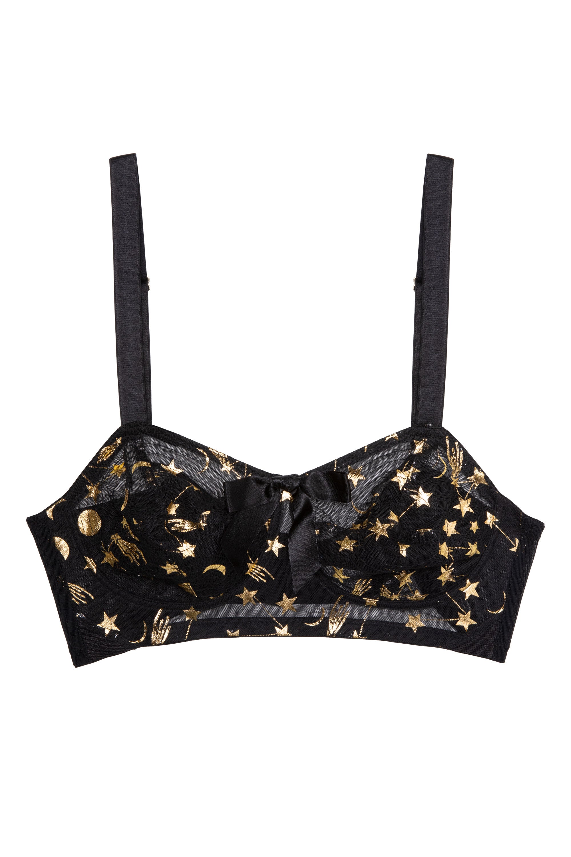 Solar Black and Gold Cosmic Print Bullet Bra