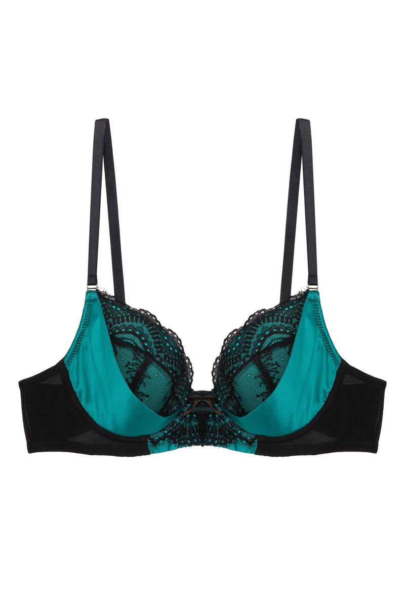 Melda Teal Satin And Lace Bra Set