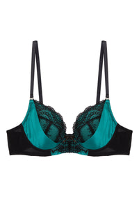 Melda Teal Satin And Lace Bra