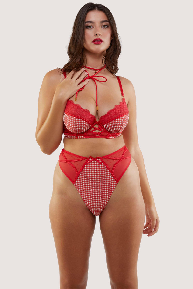 Adelaide Western Gingham And Lace High Waisted Thong