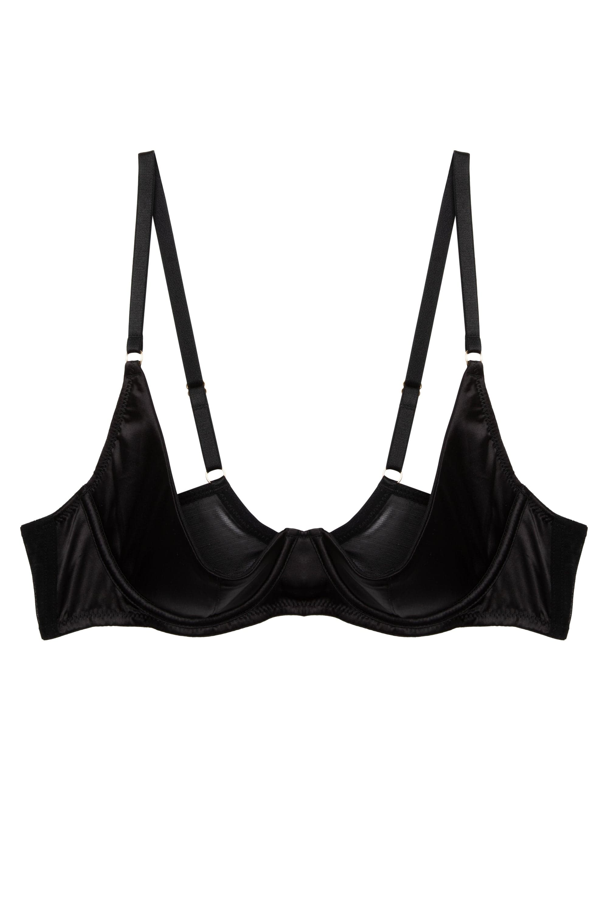 Etta Black Satin Quarter Cup Bra Set