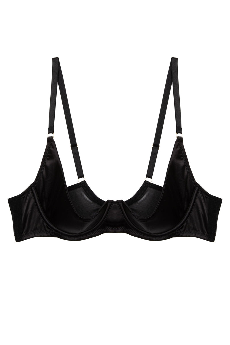 Etta Black Satin Quarter Cup Bra Set