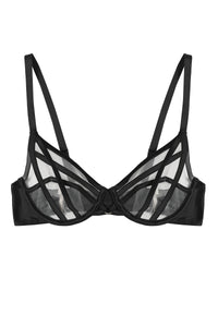 Ramona Black Strap Detail Illusion Mesh Plunge Bra